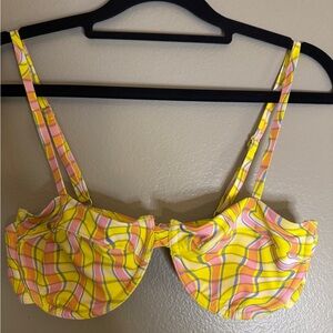 URBAN OUTFITTERS Out From Under Plaid Yellow and Pink Swim Bikini Top US S